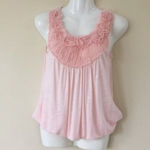 4 for $12 - XS pink feminine rose trimmed tank top